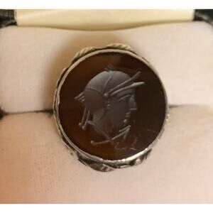 Antique Intaglio Carnelian Agate and Sterling Silver Ring